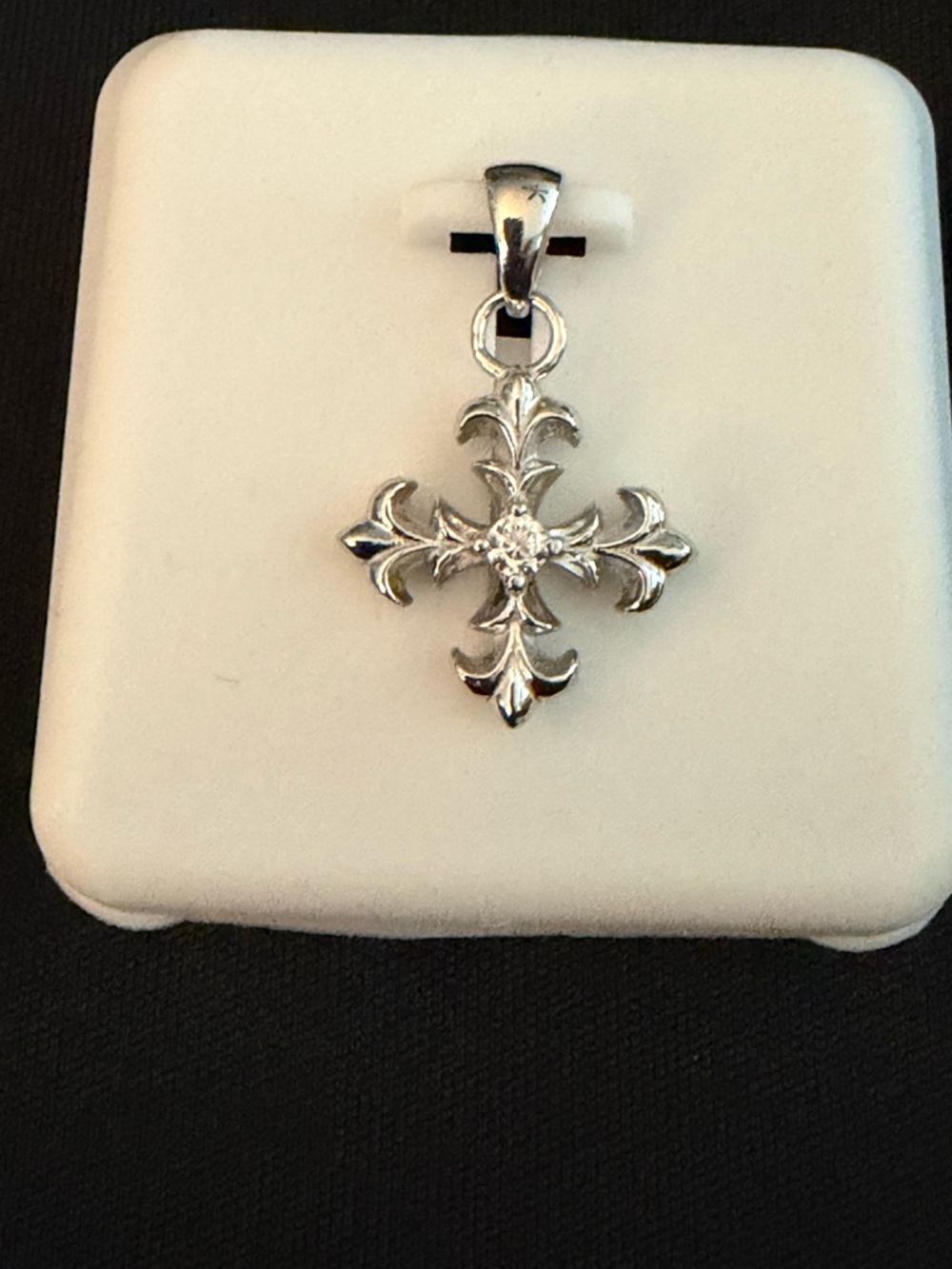Luxury Moissanite .925 Sterling Silver Fleur de Lis Cross Dainty Small Pendant